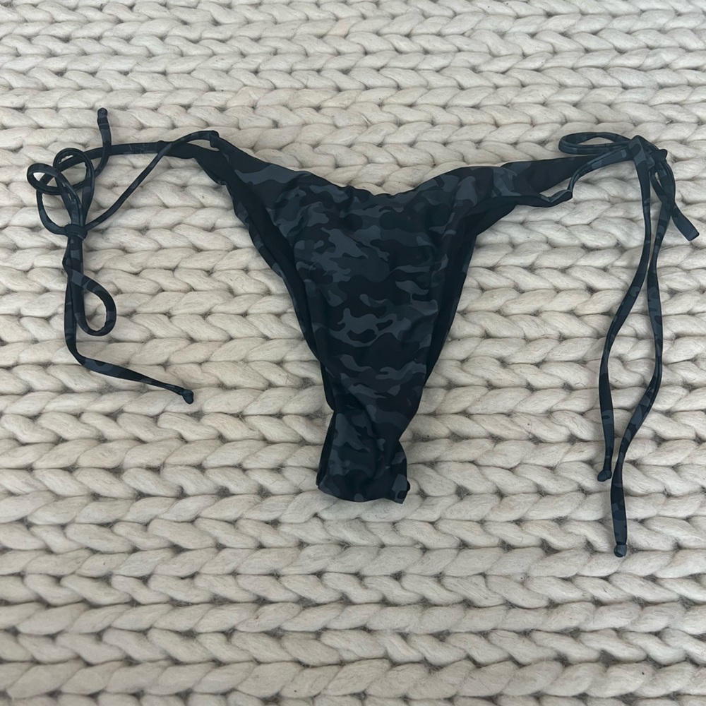 Black Camo Tie-Side Bikini Bottom - Women
